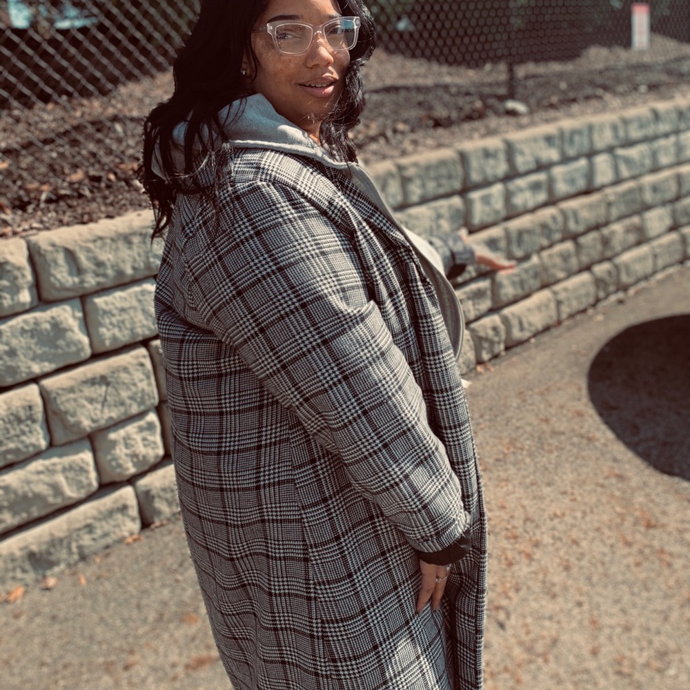 Long Plaid Blazer Jacket